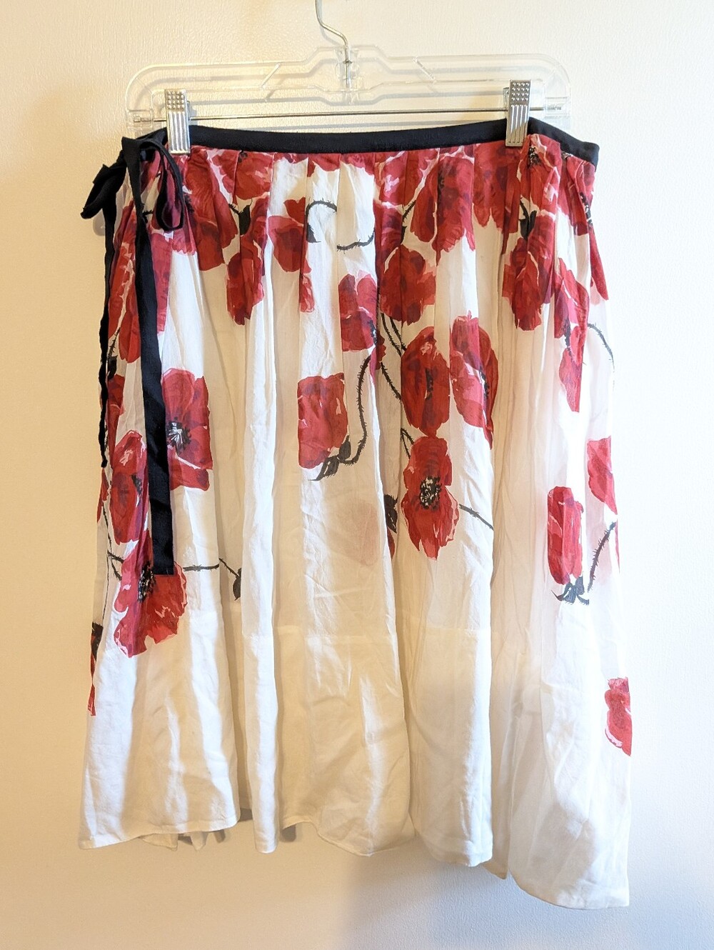 Anthropologie Mermaid Red Floral Poppie Song Midi Skirt 10 Romantic Coquette